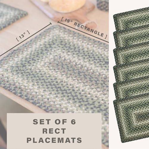 Homespice Pinecone Braided Placemats for Rustic Decor, Rect 13x19 Set of 6