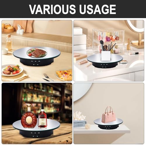 JAYEGT Motorized Rotating Display Stand, 7.87inch /17.6lbs Load, 360 Degree Electric Rotating Turntable for Photography Products，Jewelry，with 5 Colors Backgrounds , Mirror Cover (Black/Remote Control)