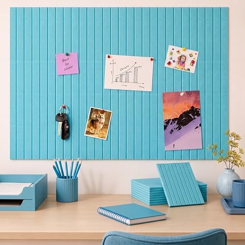 Honoson 12 Pack Felt Bulletin Board Self Adhesive Wall Tiles, Lake Blue