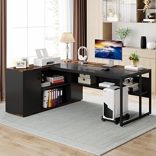 Tribesigns 71 inch Executive Desk, L Shaped Desk with Cabinet Storage