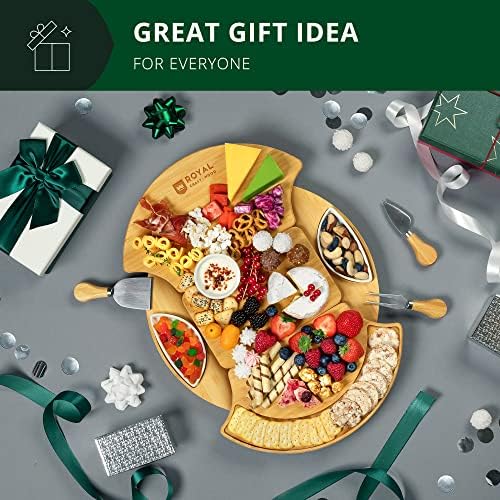 ROYAL CRAFT WOOD Large Round Cheese Board and Knife Set - Charcuterie Board, Bamboo Cheese Board Set, Cheese Tray Set, Wooden Cheese Plate Set 13.7 Inch