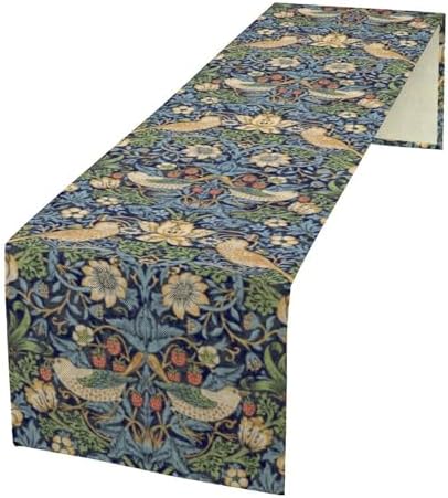 William Morris Floral Table Runner,Flowers Botanical Printed Table Runner for Home Kitchen Dining Table Decoration,13x36 Inch Strawberry Thief