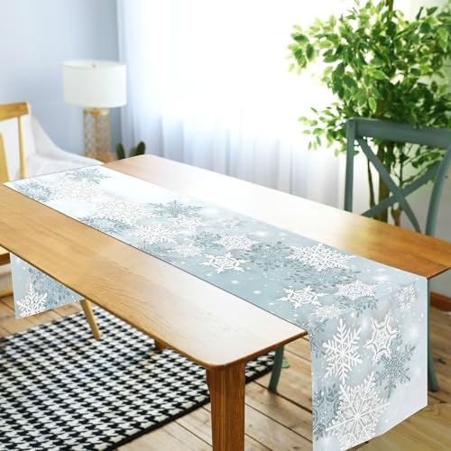 ALAZA Double-Sided Silver Winter Abstract Christmas Table Runner 18x72 Inches Long,Table Cloth Runner for Wedding Birthday Party Kitchen Dining Home Everyday Decor