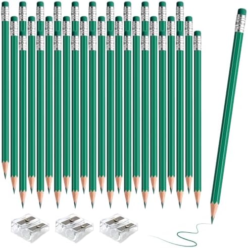 36 PCS Green Pencils with Eraser, Pre-Sharpened HB Pencils for Writing & Drawing, School Supplies for Kids Homework, Tests, Art Crafts & Teacher Grading (Green)
