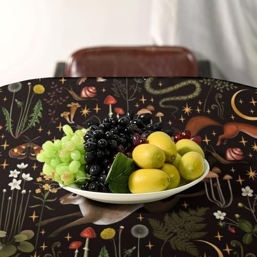 Rustic Forest Tablecloth, Fairy Tale Forest Woodland Wild Animals Moths Flowers Moon Star Table Cover for Home Kitchen Dining Table Party Camping Decor 55x75in