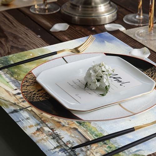ALAZA Paris Eiffel Tower Tower Watercolor Set of 6 Placemats Rectangle Table Mat for Dining Table Restaurant Kitchen Home Decor, 12" x 18"
