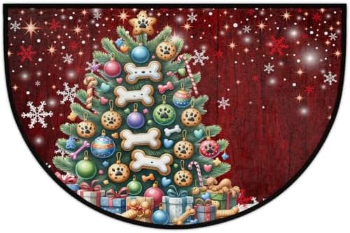 Christmas Tree Decoration Half Round Door Mat Non Slip Washable xmas Semi Circle Area Rug Absorbent Soft Holiday Half Moon Rug Floor Mat for Indoor Outdoor Kitchen Bathroom Patio Front Door Mat Decor