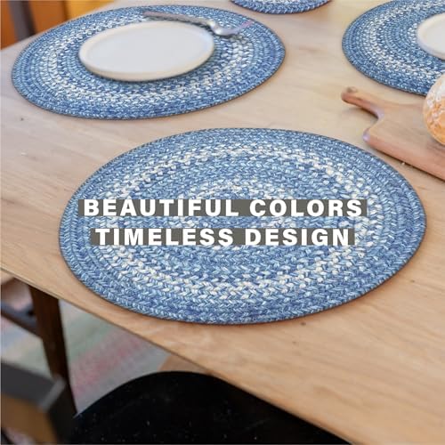 Homespice Denim Braided Placemats for Coastal Decor, Round 15" Set of 6