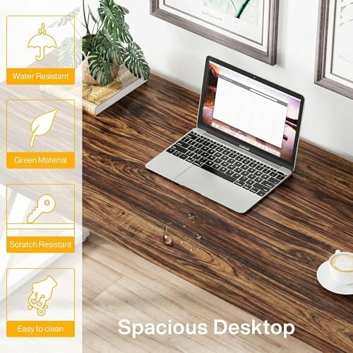 Tribesigns Modern Walnut/White 55" Heavy Duty Computer Desk, Study & Work Desk, 23.6"D x 55.1"W x 29.5"H, Z-Shaped Metal Legs, 330 lbs Capacity