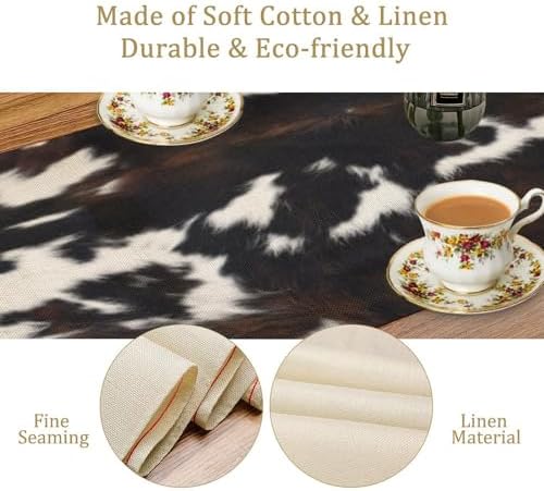 Cow Print Table Runner, Black White Cowhide Print Western Style Table Runner Country Farmhouse Cottage Cow Patten Table Decoration for Home Kitchen Dining, 13x70 Inch