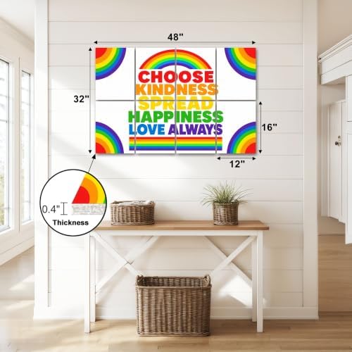 8 Pack Art Acoustic Panels Sound Absorbing Rainbow Motivational Poster Choose Kindness Spread Happiness Love Decorative Soundproof Wall Panels Self Adhesive for Home Recording Studios 48"x32"
