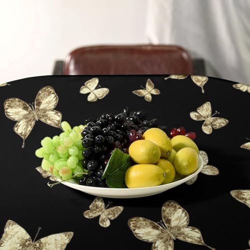 Golden Butterfly Tablecloth, Vintage Luxury Yellow Golden Butterflies Print Table Cloth for Kitchen Dining Coffee Table Outdoor Party Decor 60x120in