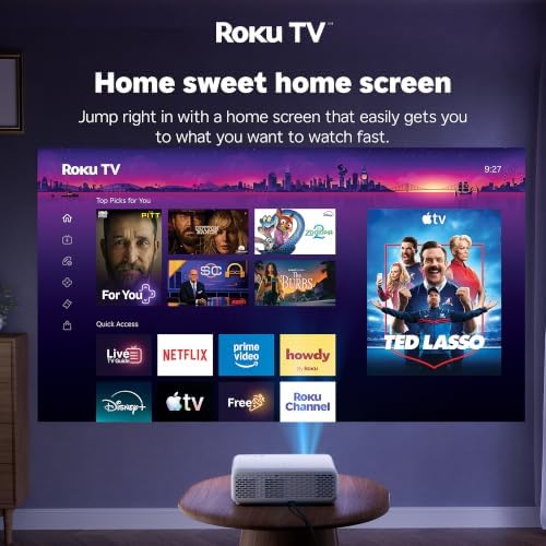 Aurzen Roku TV D1R Smart Portable Outdoor Projector with WiFi and Bluetooth