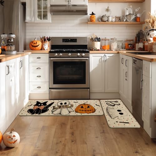 Artoid Mode Ghost Boo Halloween Kitchen Mats Set of 2-17x29+17x47
