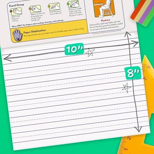 Mead Learn to Letter Writing Tablet, Handwriting Practice Pad Grades PK-1, 10" x 8", Solid & Dotted Raised Ruling, 40 Sheets, 4 Pack (480018)