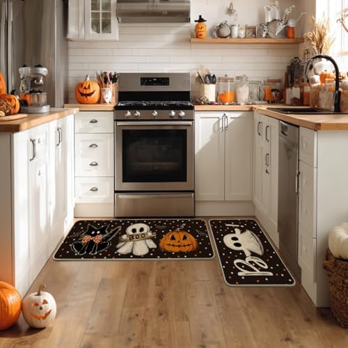 Artoid Mode Boo Pumpkin Halloween Kitchen Mats Set of 2-24x35+24x59