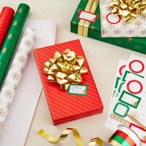 Hallmark Christmas Gift Wrapping Set, 3 Rolls (Gold, Red, Green, White)