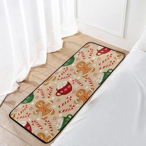 Christmas Gingerbread Man Kitchen Rug Winter Cane Candy Kitchen Mat Floor Mats Non Slip Rug for Indoor Bedroom Living Room Bathroom Home Decor 39" X 20"