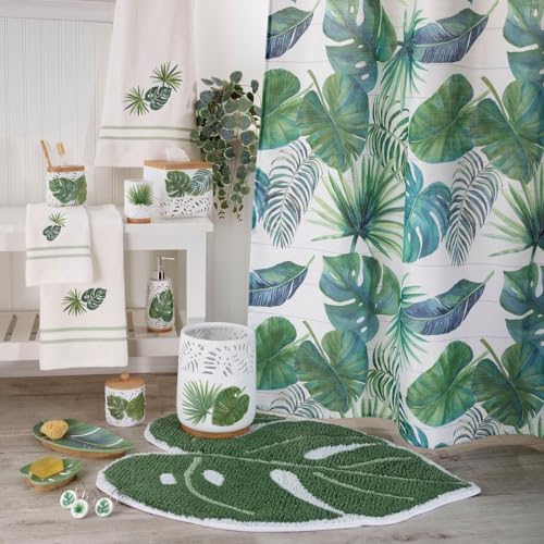Avanti Linens - Accessory Set, Resin Tumbler, Toothbrush Holder, Soap Dish & Lotion Pump/Soap Dispenser, Tropical Bath Decor (Viva Palm Collection, White)