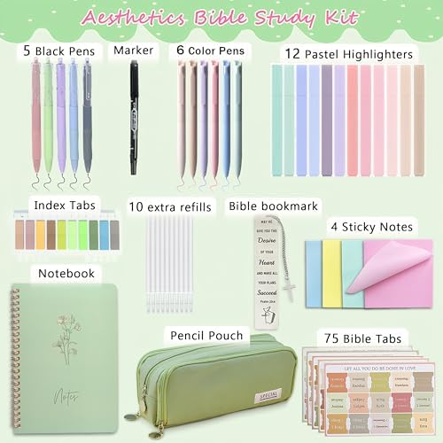 SHINYHARBOR 47Pcs Bible Study Journaling Supplies Kit for Women, Green