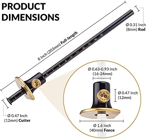 Clarke Brothers Wheel Marking Gauge - Woodworking Marking Scriber Kit With 2 Replacement Cutters - Wood Marking Tools With Graduated Inch & MM Scale - Solid Metal Bar Wood Scribe Tool For Carpenter