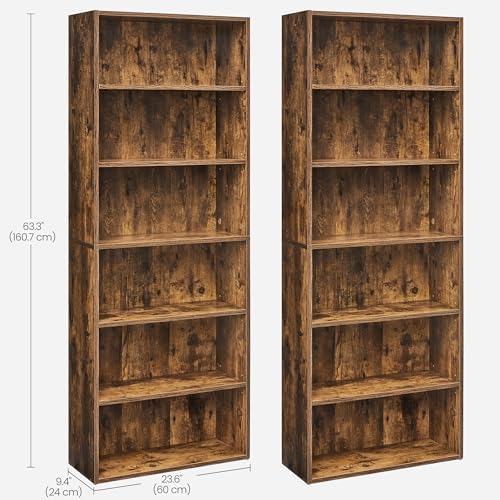 VASAGLE Set of 2 6-Tier Open Bookshelves, Adjustable Storage Shelves