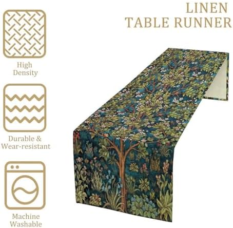 William Morris Floral Table Runner, Vintage Green Botanical Printed Table Runner for Home Kitchen Dining Table Decoration,13x120 Inch