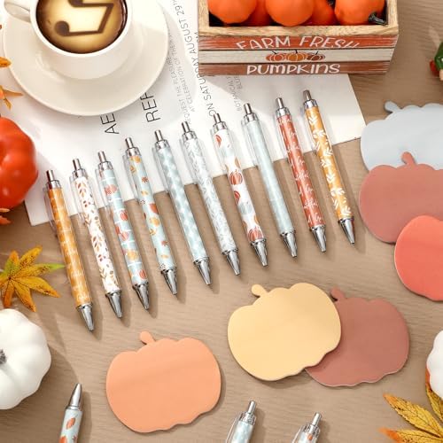 JarThenaAMCS 60Pcs Fall Stationery Set Orange Blue Pumpkin Sticky Note Pads with Pumpkin Leaves Ballpoint Writing Pens for Autumn Harvest Thanksgiving Party Favors Supplies