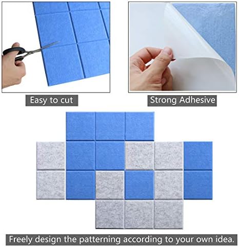 Large Felt Board Tiles for Wall with 30 Push Pins, 11.8"x11.8" Pack of 6 Pin Board Notice Boards for Home Office Kitchen, Bulletin Board Wall Tiles for Photos Memos (Blue+Grey, 6 Pack)