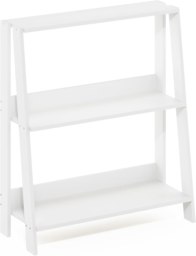 Furinno Ladder 3-Tier Book Shelf, Ladder Shelf, White | 9.3 x 23.6 x 27, Open Design Bookshelf, Display Storage Bookcase, Living Room, Home Office