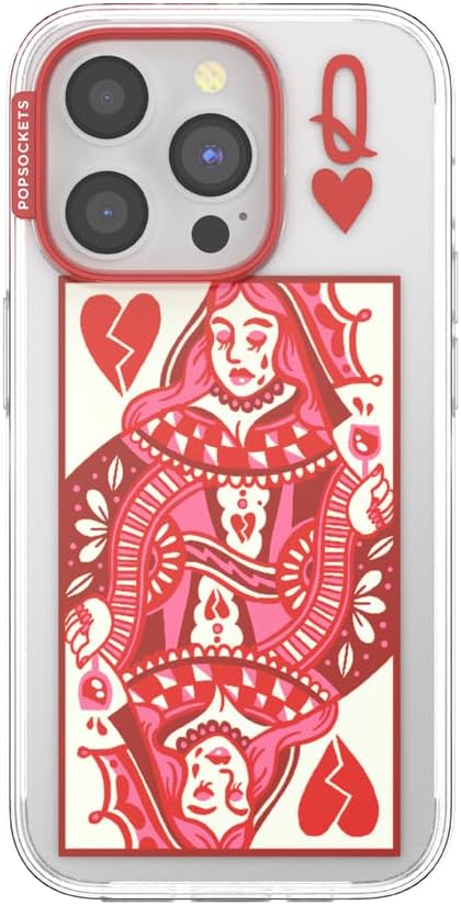 PopSockets iPhone 15 Pro Phone Case with MagSafe- Heart Queen | Magnetic, Wireless Charging, Camera & Drop Protection, Heart, Valentines, Red, Textured
