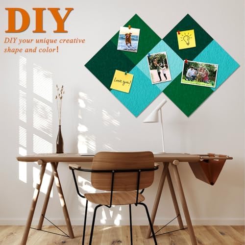 Square Felt Cork Bulletin Board Tiles, Self Adhesive DIY Felt Pin Board for Wall 30" x 20" with 35 Pushpins for Office School Home Wall Decor Stickers Memos Photos Display (Gradual Green)