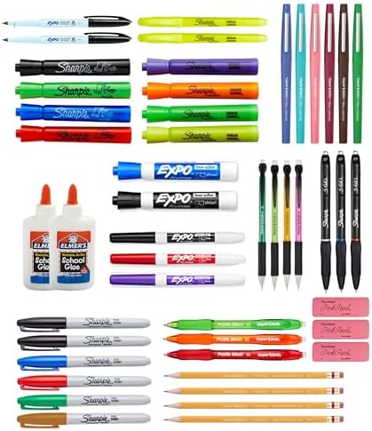 Sharpie School Supplies Variety Pack, BTS Teacher Pack, Expo, Paper Mate, Elmer’s Glue Sticks, Pourable Glue, Pencils, Dry Erase Markers, Highlighters, and More, 48 Count