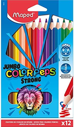 Maped 863312 Strong Jumbo Ergonomic Triangular Coloured Pencils, Colour'PEPS Extra Stable Lead 4 mm - 12 x Pens