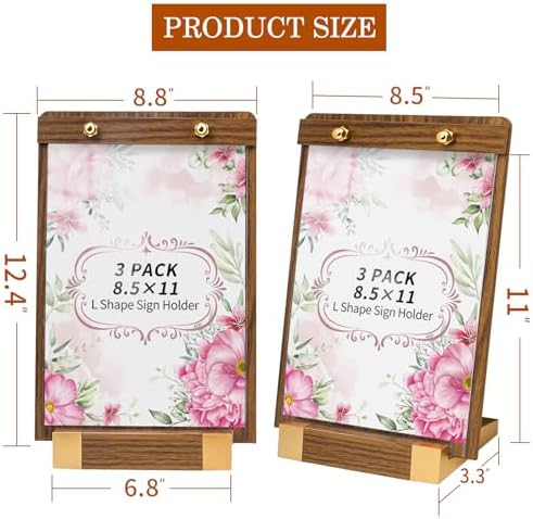 8.5x11 Acrylic Sign Holder with Wood-Color Base, Slant Back Vertical