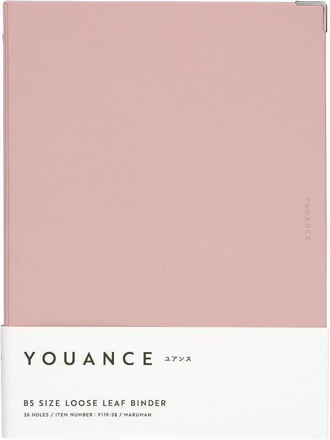 Maruman YOUANCE 26-Ring Binder, Holds 70 Sheets, B5 7.17"x10.12" Light Pink | Durable Vinyl Cover, Storage Pocket, Includes 10 3mm Graph Paper Sheets & Clear Sheet Protector, Made in Japan