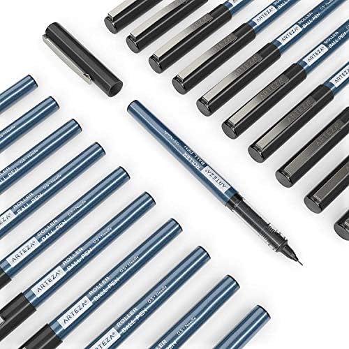 ARTEZA Rollerball Pens, 20 Pack, 0.5 mm Needle Nib, Black Liquid Ink