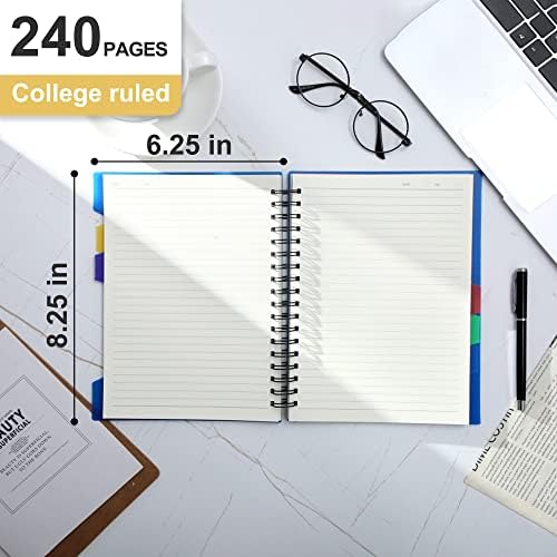 CAGIE Spiral Notebook 5x7 5 Subject Notebook with Dividers, Blue