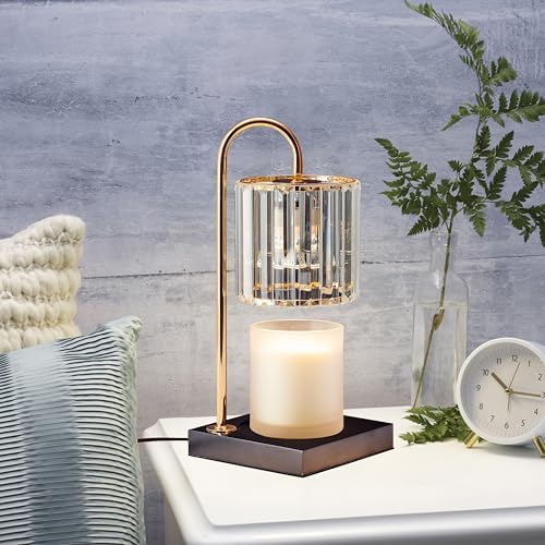 Mikasa 13.8 Inch Clear Glass Shade Electric Candle Warmer with Wood Base - Flameless Candle Melter for Home Decor, Safe Fragrance Diffuser Lamp, Fits Jar Candles Up to 4 Inches, 50W Halogen Bulb