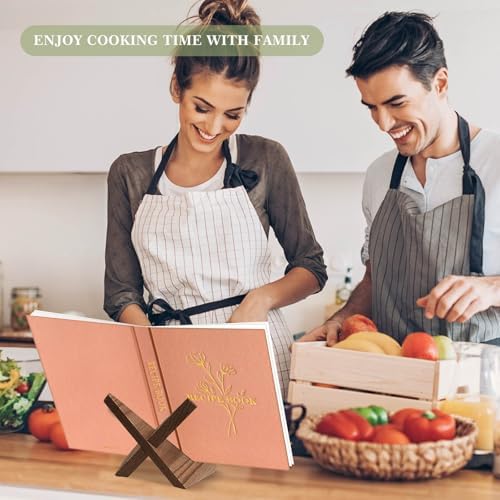Lanpn Blank Recipe Book Cookbook to Write in Your Own Recipes, Waterproof A5 Empty Cooking Journal for 70 Recipes, Leather Cover Recipe Notebook with Stickers to Organize Your Family Recipes, Rose