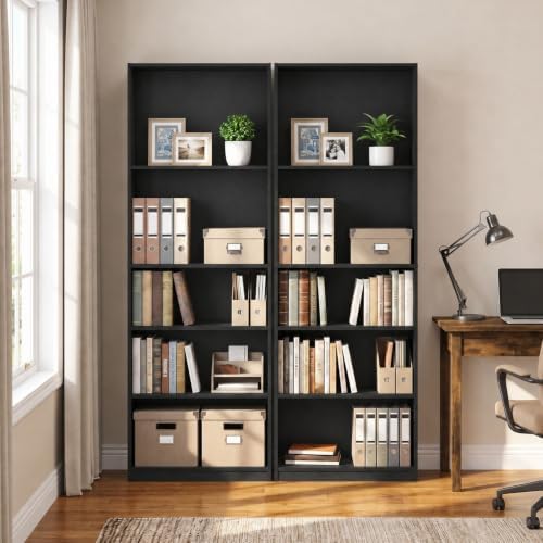 Furinno Jaya Set of 2 5-Tier Book Shelf with Open Shelves, Darkwood