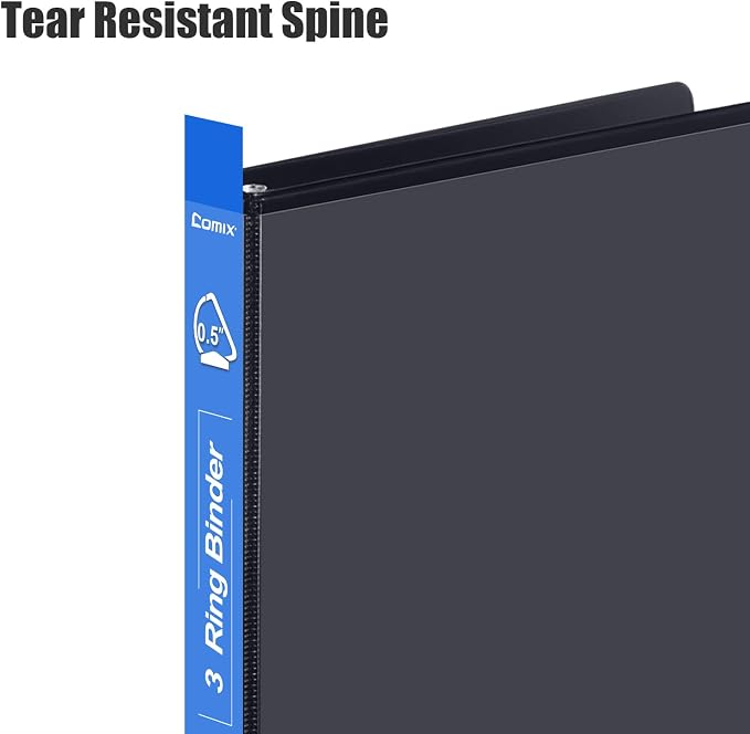 COMIX Heavy Duty 0.5 inch Slant-D Ring View Binder, 1/2 inch 3 Ring Binders, Hold 125 Sheets of 8.5" x 11" Paper, 12 Pack (Black)