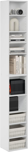 Furinno PASIR Book Shelf, 10-Tier Bookshelf, Bookcase with Open Shelf, 9.2 x 11.8 x 78.7, for Living Room, Bedroom, Home Office, White
