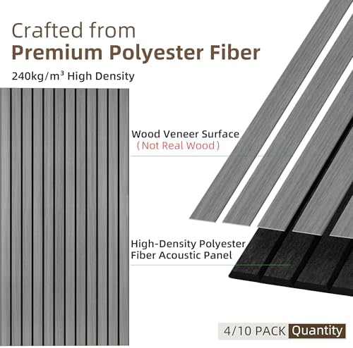 TO-TH Acoustic Panels Wood-Look Sound Proofing Wall Panel 4 Pack, Gray Oak