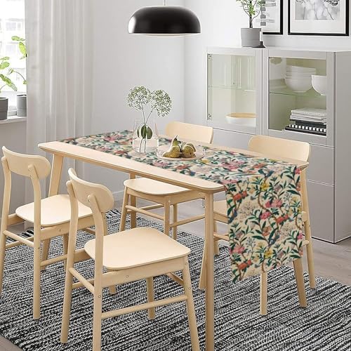 William Morris Vintage Floral Table Runner, Birds Butterflies and Bees Botanical Flower Original Design Print Table Runner for Home Party Dining Room Kitchen Decor 13x36 Inch