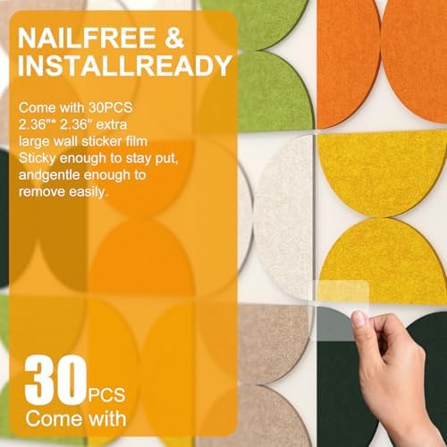 24PCS 11.8" Large Semi-Circle Felt Cork Board Tiles, Geometric Bulletin Boards with 50 Pushpins, 35 Adhesive Tabs for Office School Home Wall Decor Stickers Memos Photos Display (Semicircle)