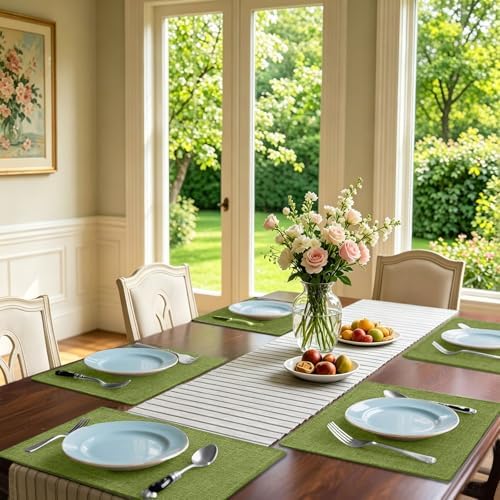 Homaxy Cloths Placemats for Dining Table Set of 6, 13" x 19", Grass Green