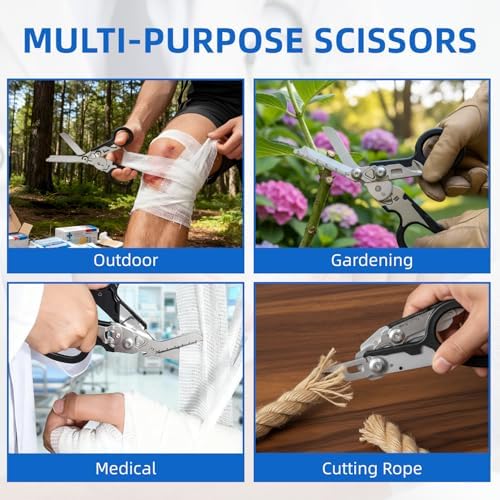 2 Pack Heavy Duty 6 in 1 Multifunctional Trauma Shears Foldable | Stainless Steel emergency response scissors | Survival Shears with Holster | Medical Trauma shears Tactical With Strap Cutter
