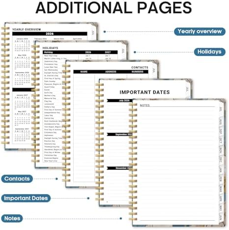 Planner 2026-2027, Monthly & Weekly Jul 2026-Jun 2027 Calendar Book | 6.3" x 8.5", Hardcover Spiral Planner with Tabs, School & Daily Pretty Agenda for Women, Students, Teachers, Soft Florals