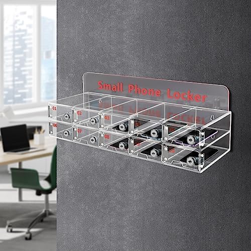 Cell Phone Cabinet,Acrylic Pocket Chart Cell Phones Storage Cabinet, Cell Phone Locker,Wall-Mounted with a Locked,for Classroom, Office, Gym (10 Slots)